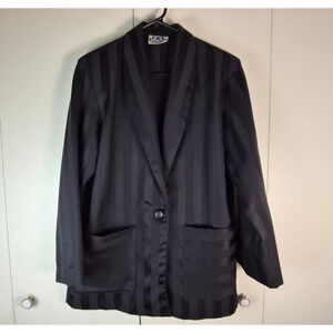 Contempo Casuals Vintage 80s Black Vertical Stripe Blazer VTG Suit Jacket